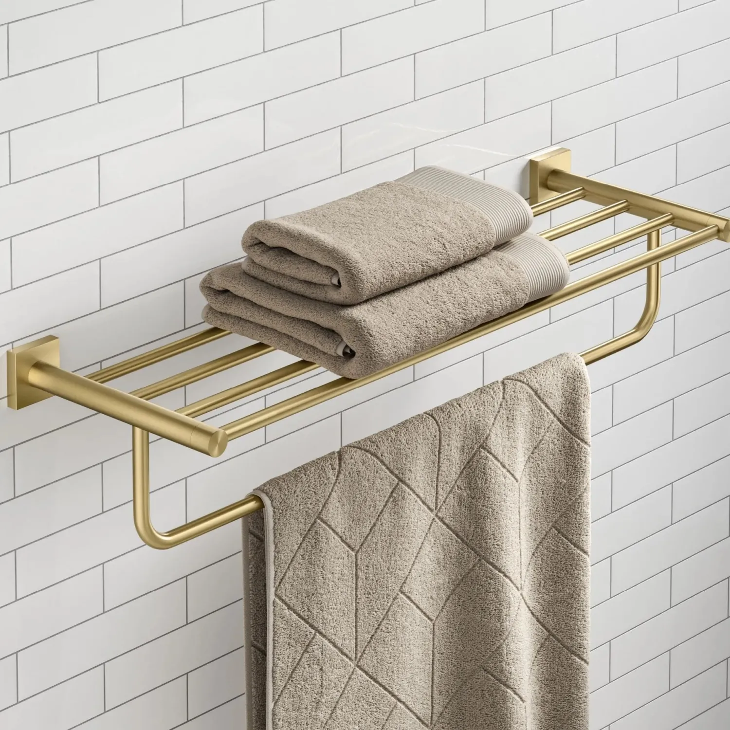 Best Ventus Bathroom Shelf with Towel Bar, Brushed Gold Finish Towel Rings|Towel Bars