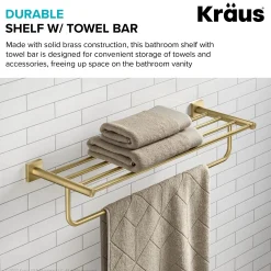 Best Ventus Bathroom Shelf with Towel Bar, Brushed Gold Finish Towel Rings|Towel Bars