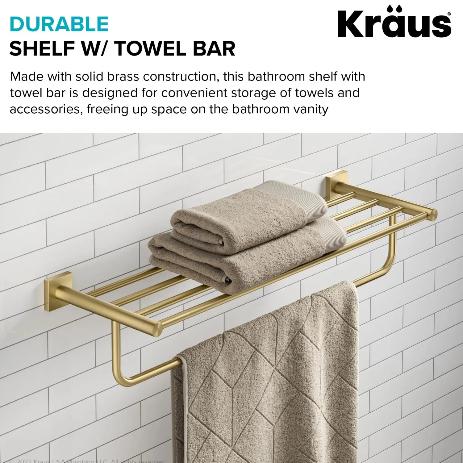 Best Ventus Bathroom Shelf with Towel Bar, Brushed Gold Finish Towel Rings|Towel Bars