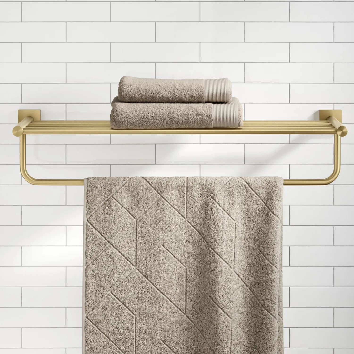 Best Ventus Bathroom Shelf with Towel Bar, Brushed Gold Finish Towel Rings|Towel Bars