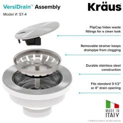 Sale VersiDrain Assembly with FlipCap ST-4 Sink Drains, Disposer Flanges & Air Gaps