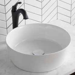 New Viva 15.75 Inch Round Porcelain Ceramic Vessel Bathroom Sink Above Counter / Vessel Sinks