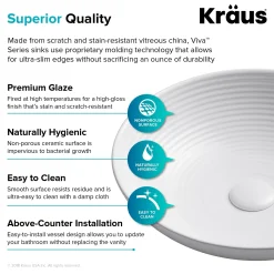 Outlet Viva 16.5 Inch Round White Porcelain Ceramic Vessel Bathroom Sink Above Counter / Vessel Sinks
