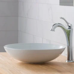 Outlet Viva 16.5 Inch Round White Porcelain Ceramic Vessel Bathroom Sink Above Counter / Vessel Sinks