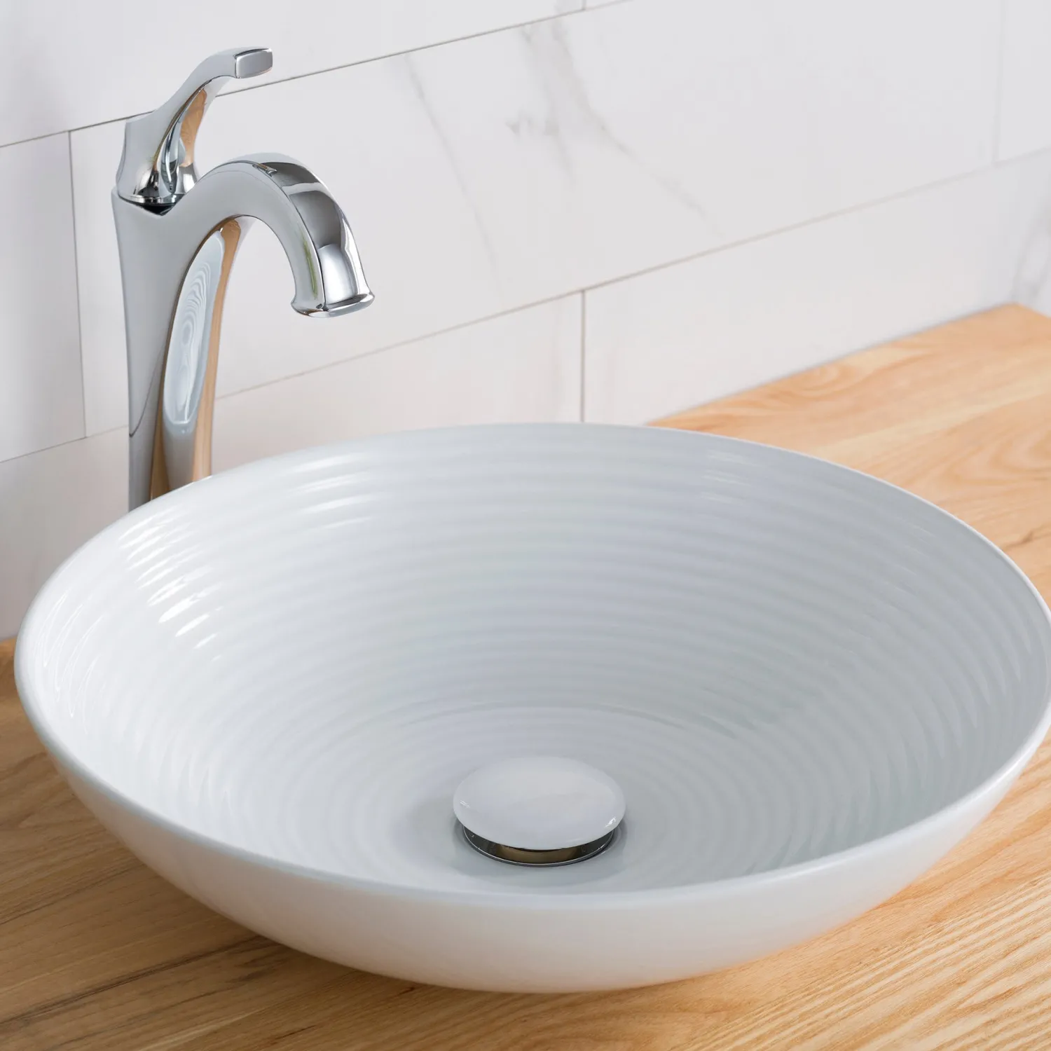 Outlet Viva 16.5 Inch Round White Porcelain Ceramic Vessel Bathroom Sink Above Counter / Vessel Sinks