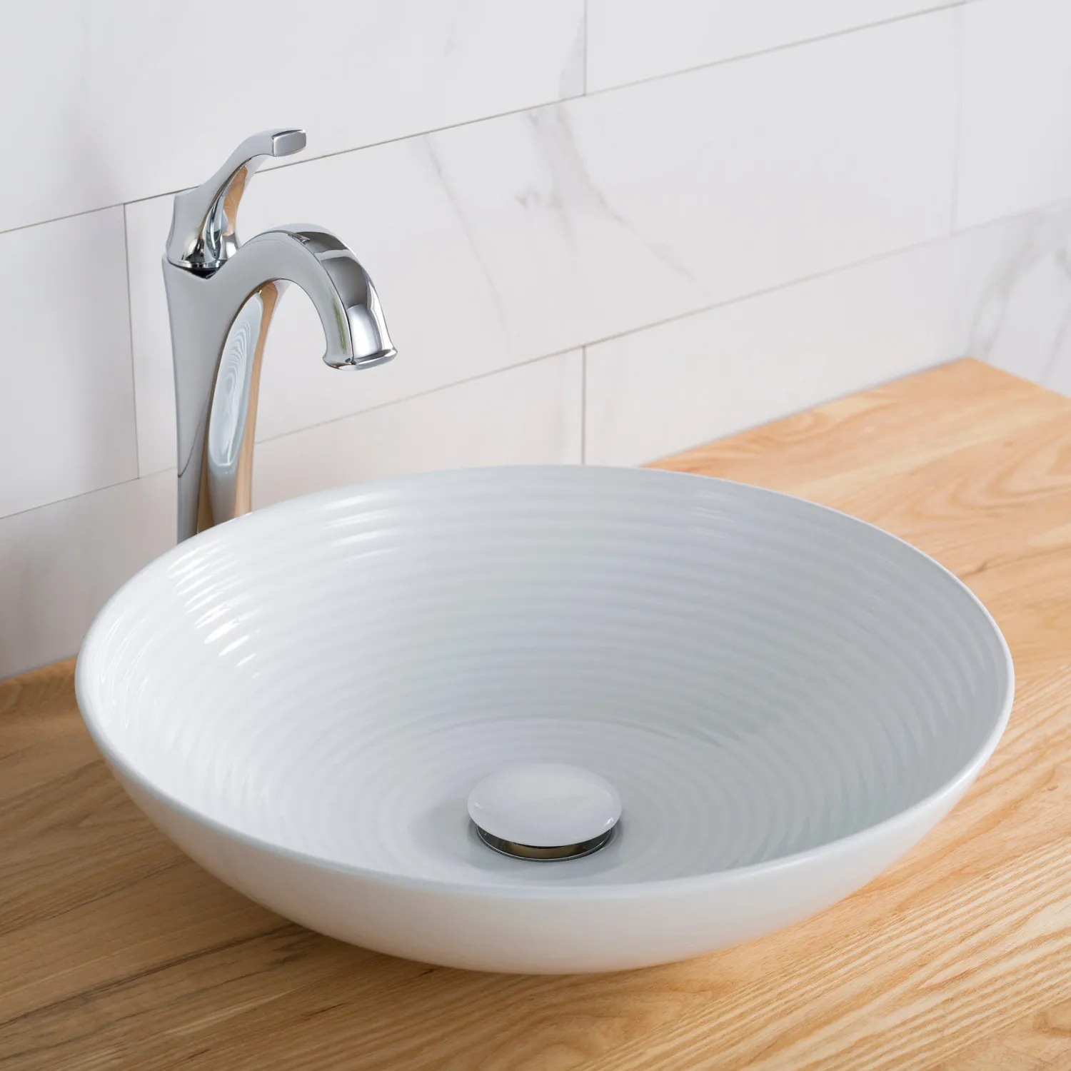 Outlet Viva 16.5 Inch Round White Porcelain Ceramic Vessel Bathroom Sink Above Counter / Vessel Sinks
