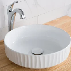 Online Viva 15.75 Inch Round White Porcelain Ceramic Vessel Bathroom Sink Above Counter / Vessel Sinks