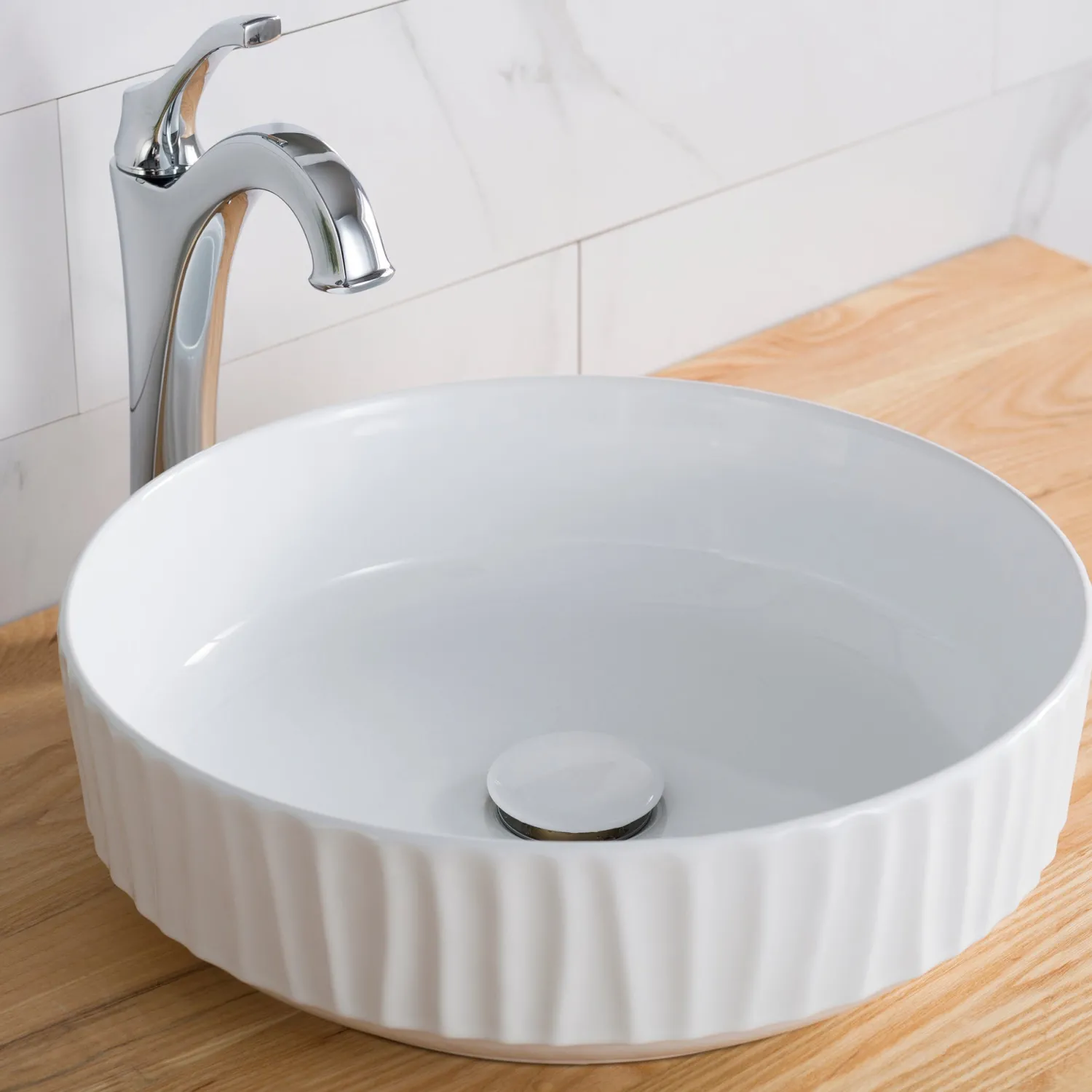 Online Viva 15.75 Inch Round White Porcelain Ceramic Vessel Bathroom Sink Above Counter / Vessel Sinks