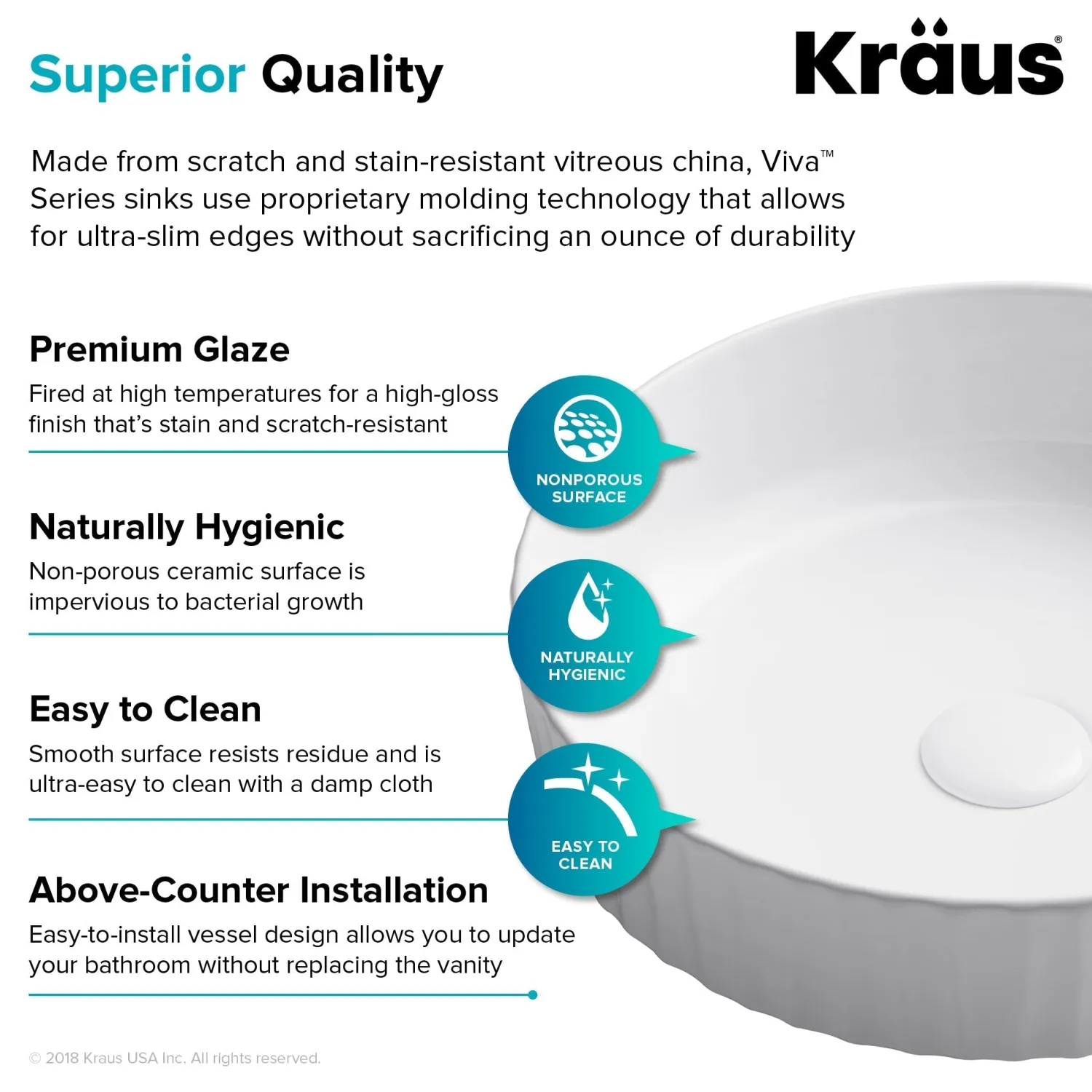 Online Viva 15.75 Inch Round White Porcelain Ceramic Vessel Bathroom Sink Above Counter / Vessel Sinks