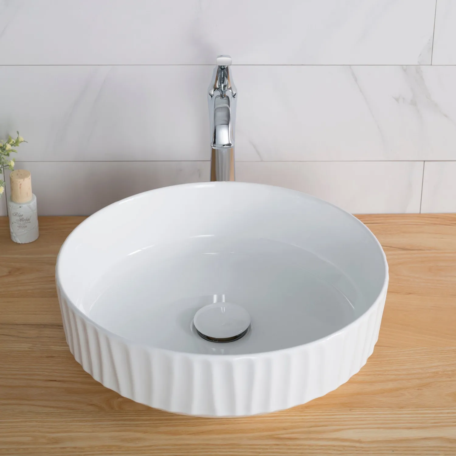 Online Viva 15.75 Inch Round White Porcelain Ceramic Vessel Bathroom Sink Above Counter / Vessel Sinks