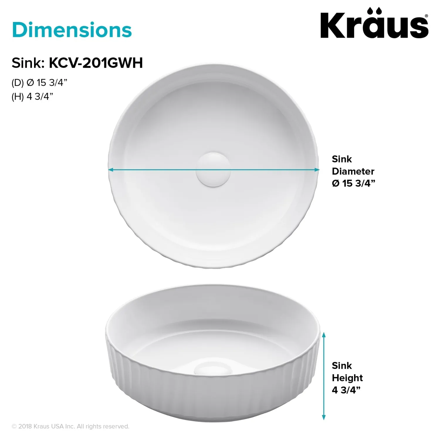 Online Viva 15.75 Inch Round White Porcelain Ceramic Vessel Bathroom Sink Above Counter / Vessel Sinks