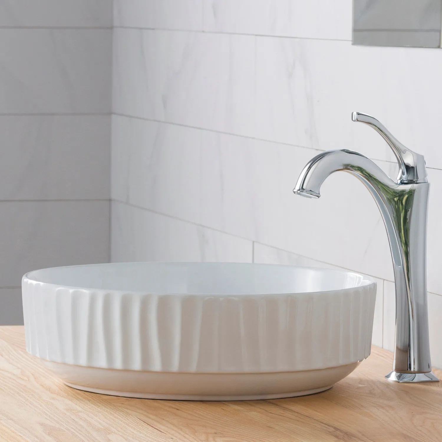 Online Viva 15.75 Inch Round White Porcelain Ceramic Vessel Bathroom Sink Above Counter / Vessel Sinks