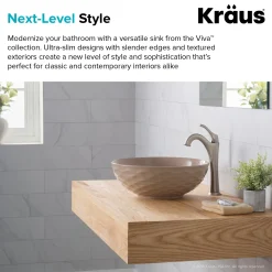 Viva Round Beige Porcelain Ceramic Vessel Bathroom Sink with Pop-Up Drain Above Counter / Vessel Sinks