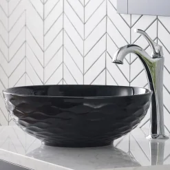Viva Round Black Porcelain Ceramic Vessel Bathroom Sink with Pop-Up Drain Above Counter / Vessel Sinks