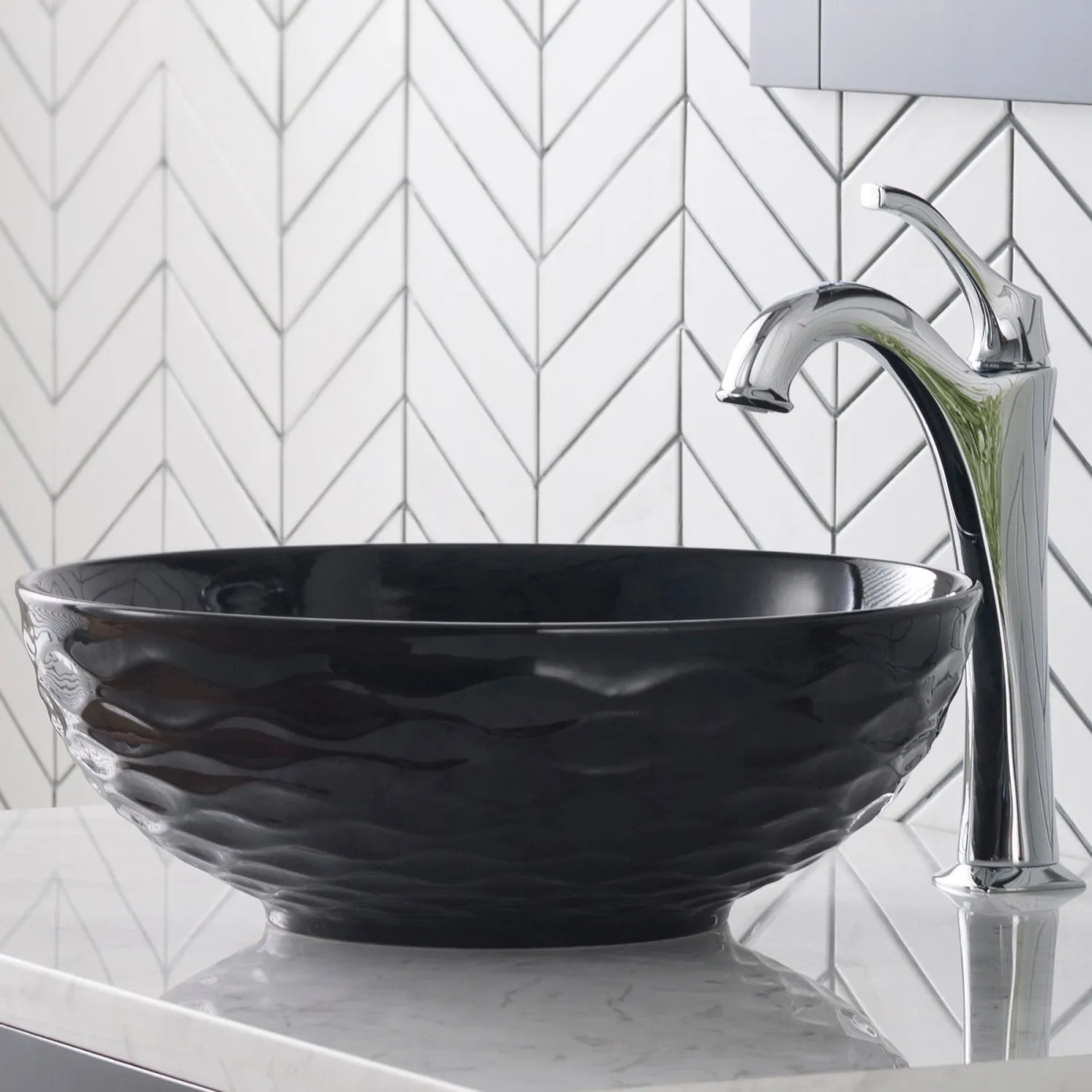 Viva Round Black Porcelain Ceramic Vessel Bathroom Sink with Pop-Up Drain Above Counter / Vessel Sinks