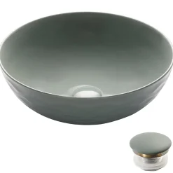 Clearance Viva Round Gray Porcelain Ceramic Vessel Bathroom Sink with Pop-Up Drain Above Counter / Vessel Sinks
