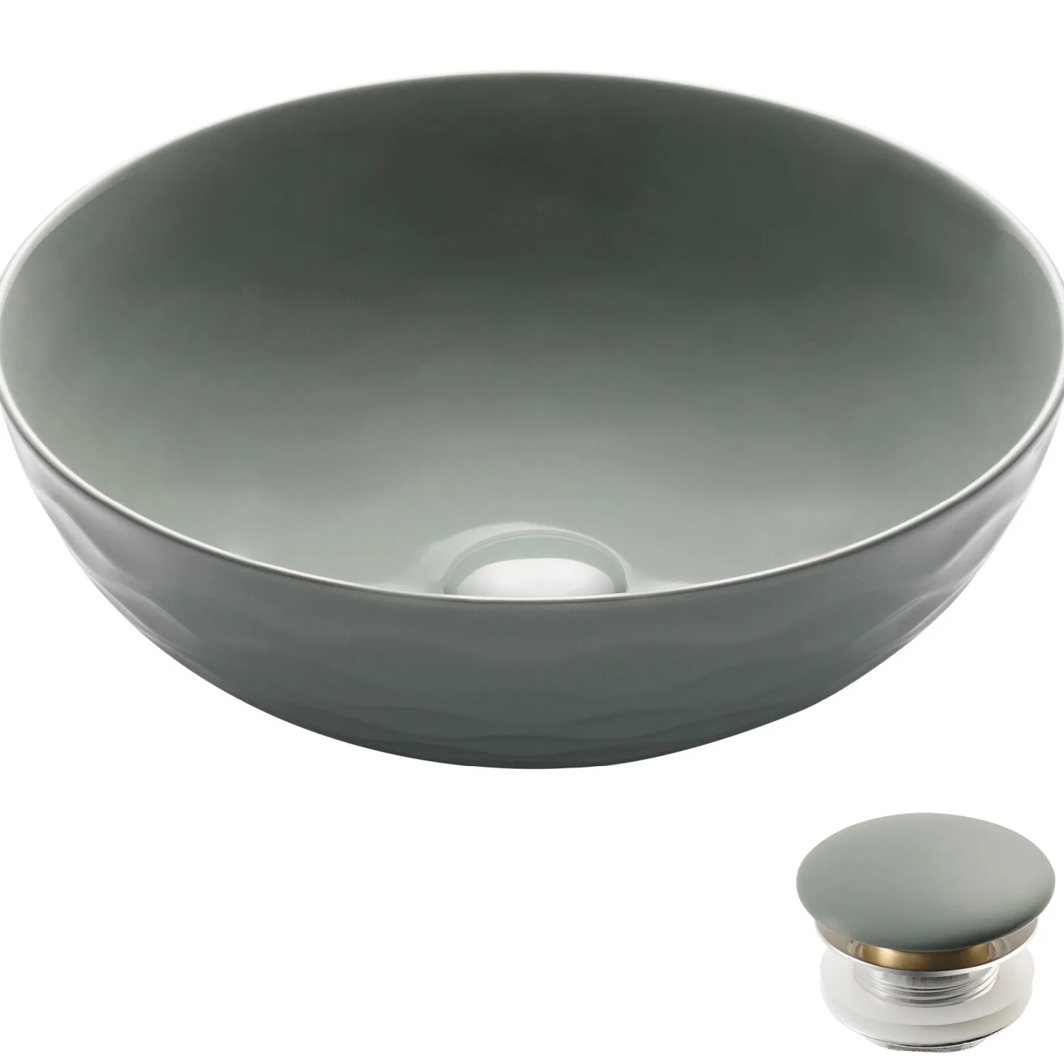 Clearance Viva Round Gray Porcelain Ceramic Vessel Bathroom Sink with Pop-Up Drain Above Counter / Vessel Sinks