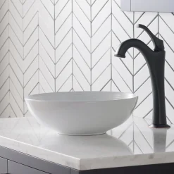 New Viva Round White Porcelain Ceramic Vessel Bathroom Sink with Pop-Up Drain, 13D x 4 3/8H Above Counter / Vessel Sinks