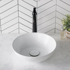 New Viva Round White Porcelain Ceramic Vessel Bathroom Sink with Pop-Up Drain, 13D x 4 3/8H Above Counter / Vessel Sinks