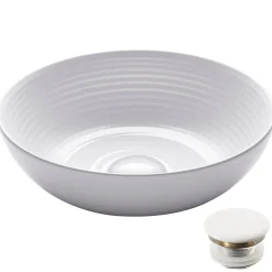 New Viva Round White Porcelain Ceramic Vessel Bathroom Sink with Pop-Up Drain, 13D x 4 3/8H Above Counter / Vessel Sinks