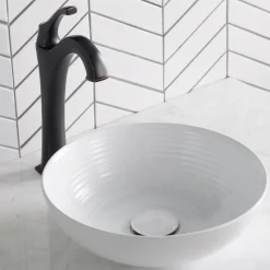 New Viva Round White Porcelain Ceramic Vessel Bathroom Sink with Pop-Up Drain, 13D x 4 3/8H Above Counter / Vessel Sinks