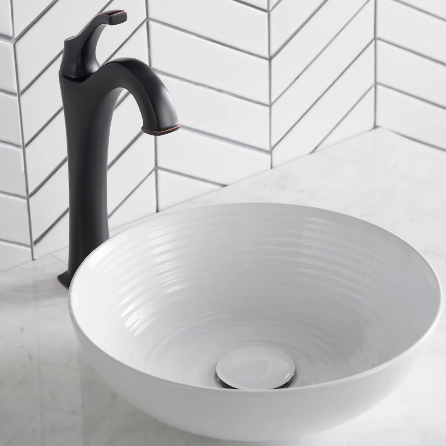 New Viva Round White Porcelain Ceramic Vessel Bathroom Sink with Pop-Up Drain, 13D x 4 3/8H Above Counter / Vessel Sinks