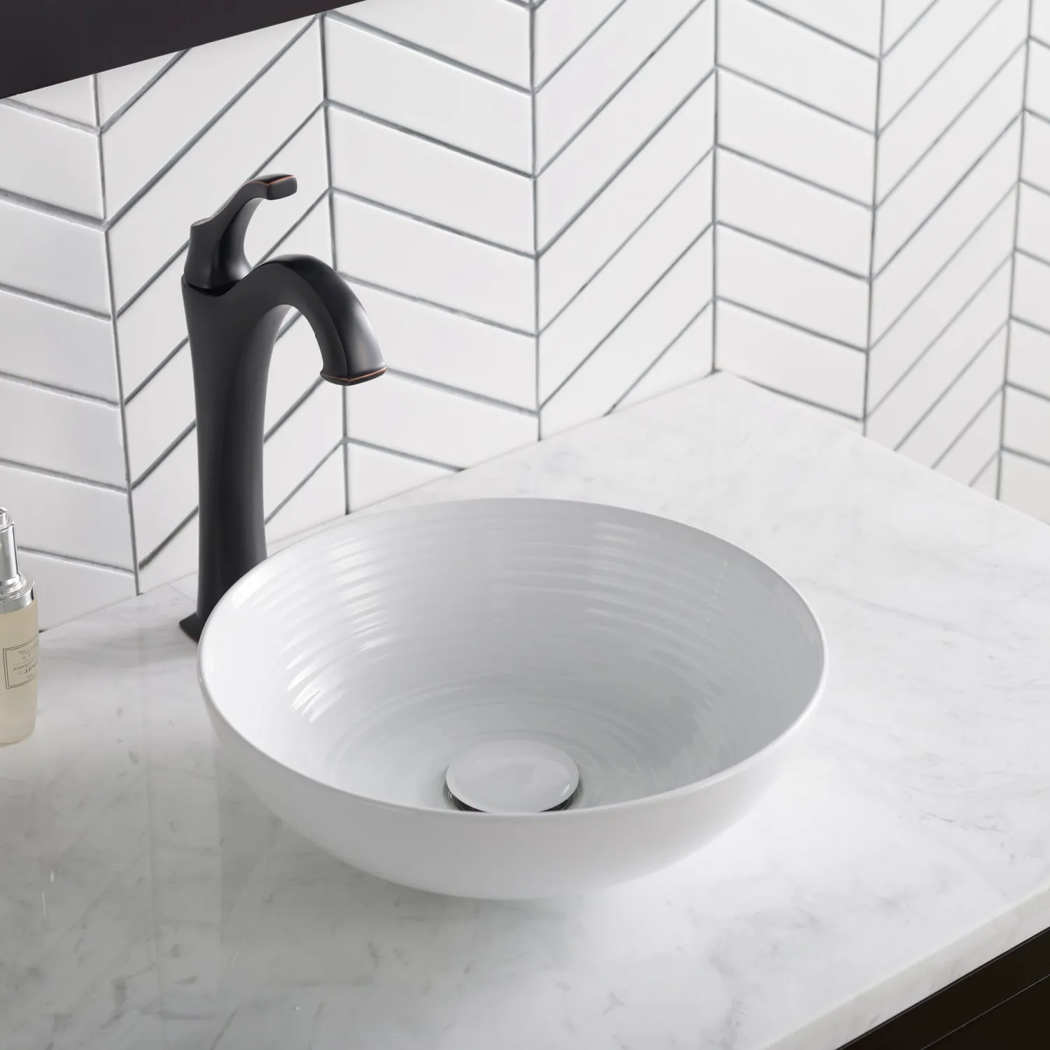 New Viva Round White Porcelain Ceramic Vessel Bathroom Sink with Pop-Up Drain, 13D x 4 3/8H Above Counter / Vessel Sinks