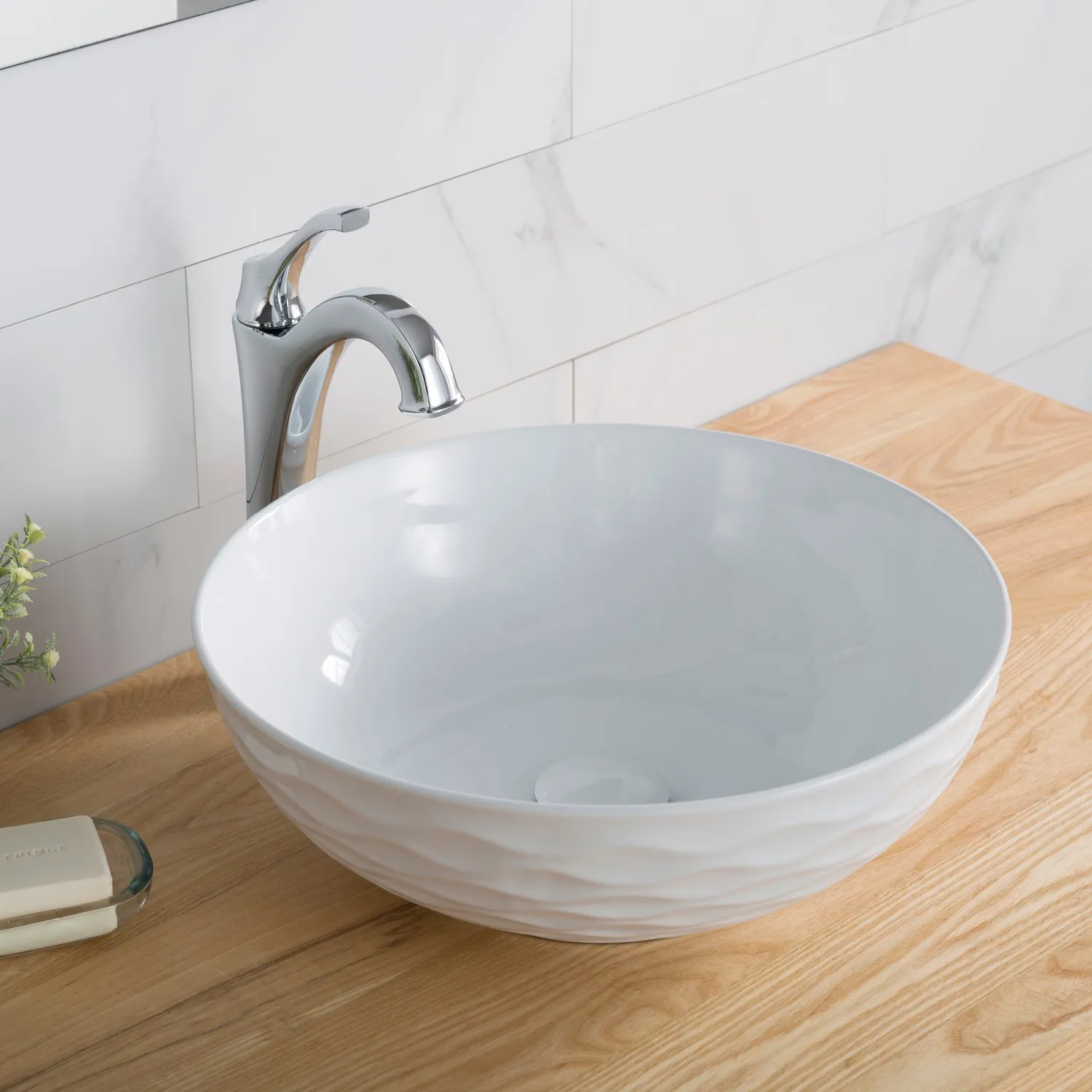 Clearance Viva Round White Porcelain Ceramic Vessel Bathroom Sink with Drain Above Counter / Vessel Sinks