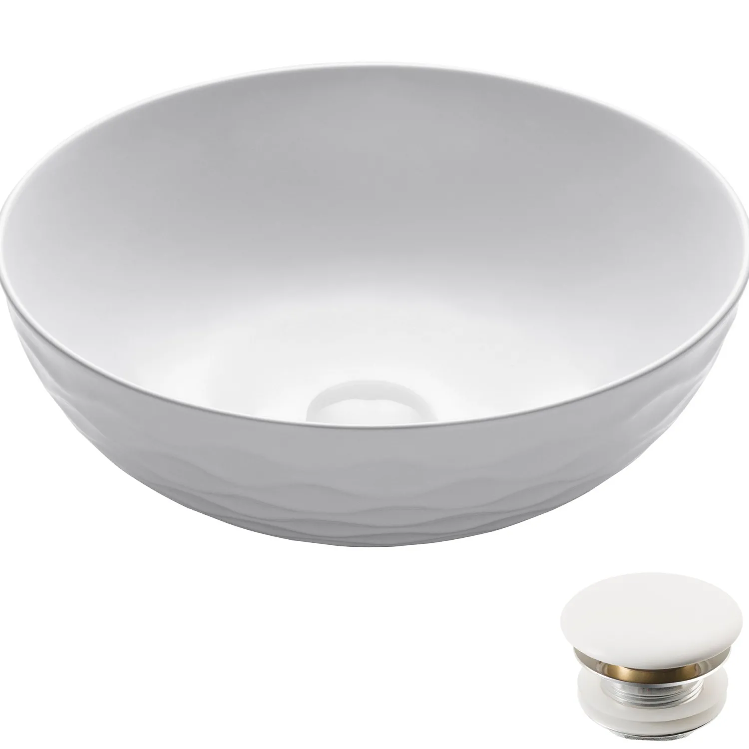Clearance Viva Round White Porcelain Ceramic Vessel Bathroom Sink with Drain Above Counter / Vessel Sinks