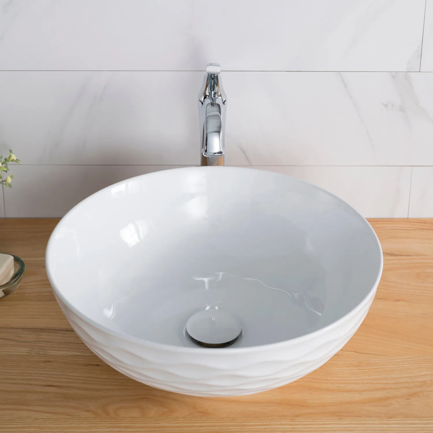Clearance Viva Round White Porcelain Ceramic Vessel Bathroom Sink with Drain Above Counter / Vessel Sinks