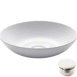 Best Viva Round White Porcelain Ceramic Vessel Bathroom Sink with Pop-Up Drain, 16 1/2D x 4 3/8H Above Counter / Vessel Sinks