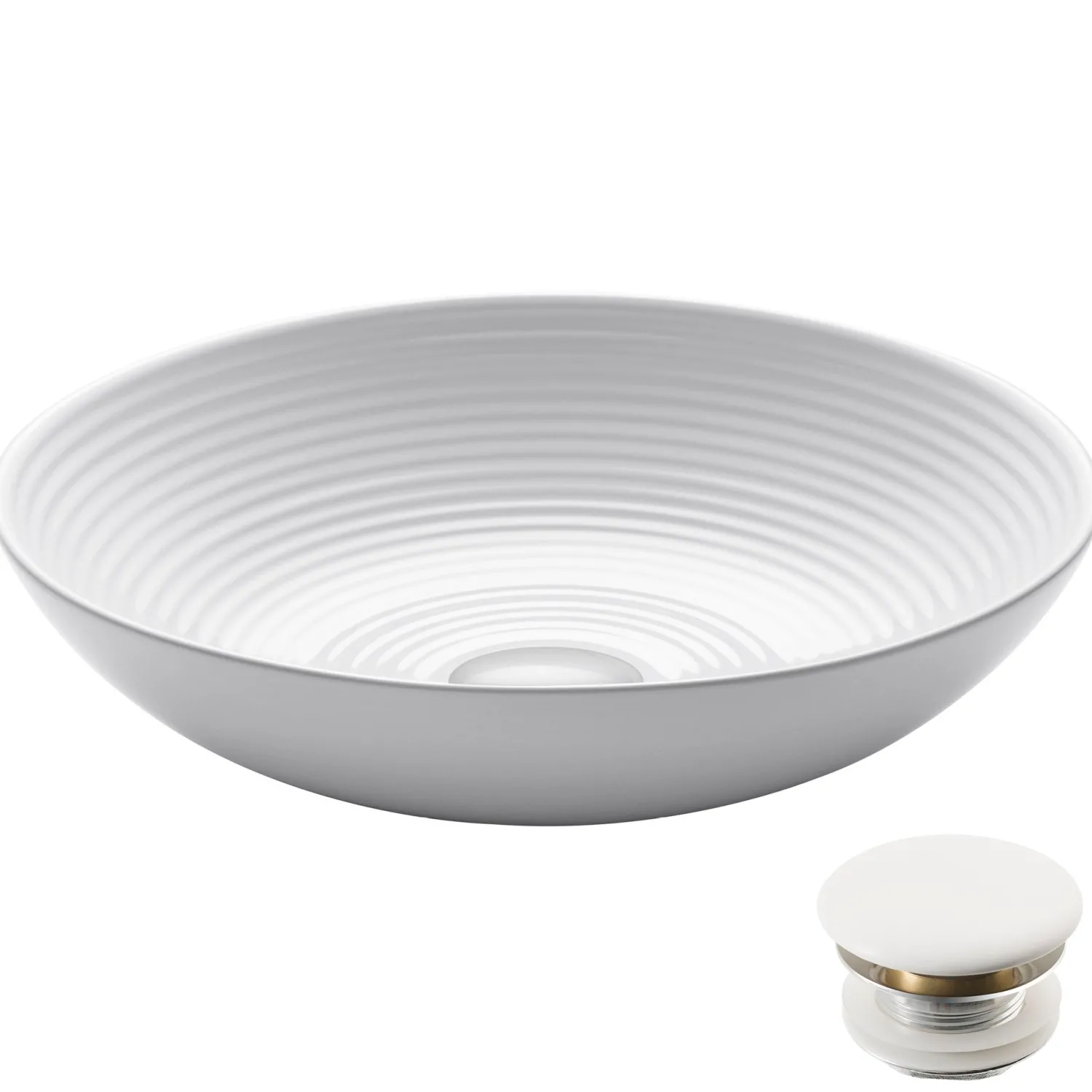 Best Viva Round White Porcelain Ceramic Vessel Bathroom Sink with Pop-Up Drain, 16 1/2D x 4 3/8H Above Counter / Vessel Sinks