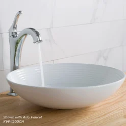 Best Viva Round White Porcelain Ceramic Vessel Bathroom Sink with Pop-Up Drain, 16 1/2D x 4 3/8H Above Counter / Vessel Sinks