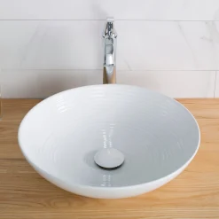 Best Viva Round White Porcelain Ceramic Vessel Bathroom Sink with Pop-Up Drain, 16 1/2D x 4 3/8H Above Counter / Vessel Sinks