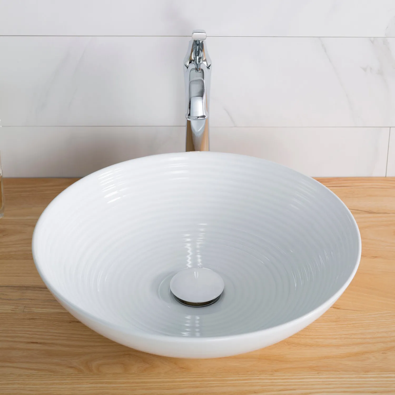 Best Viva Round White Porcelain Ceramic Vessel Bathroom Sink with Pop-Up Drain, 16 1/2D x 4 3/8H Above Counter / Vessel Sinks
