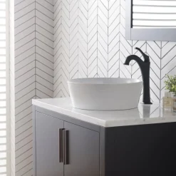 Discount Viva Round White Porcelain Ceramic Vessel Bathroom Sink with Pop-Up Drain, 15 3/4D x 5 3/8H Above Counter / Vessel Sinks