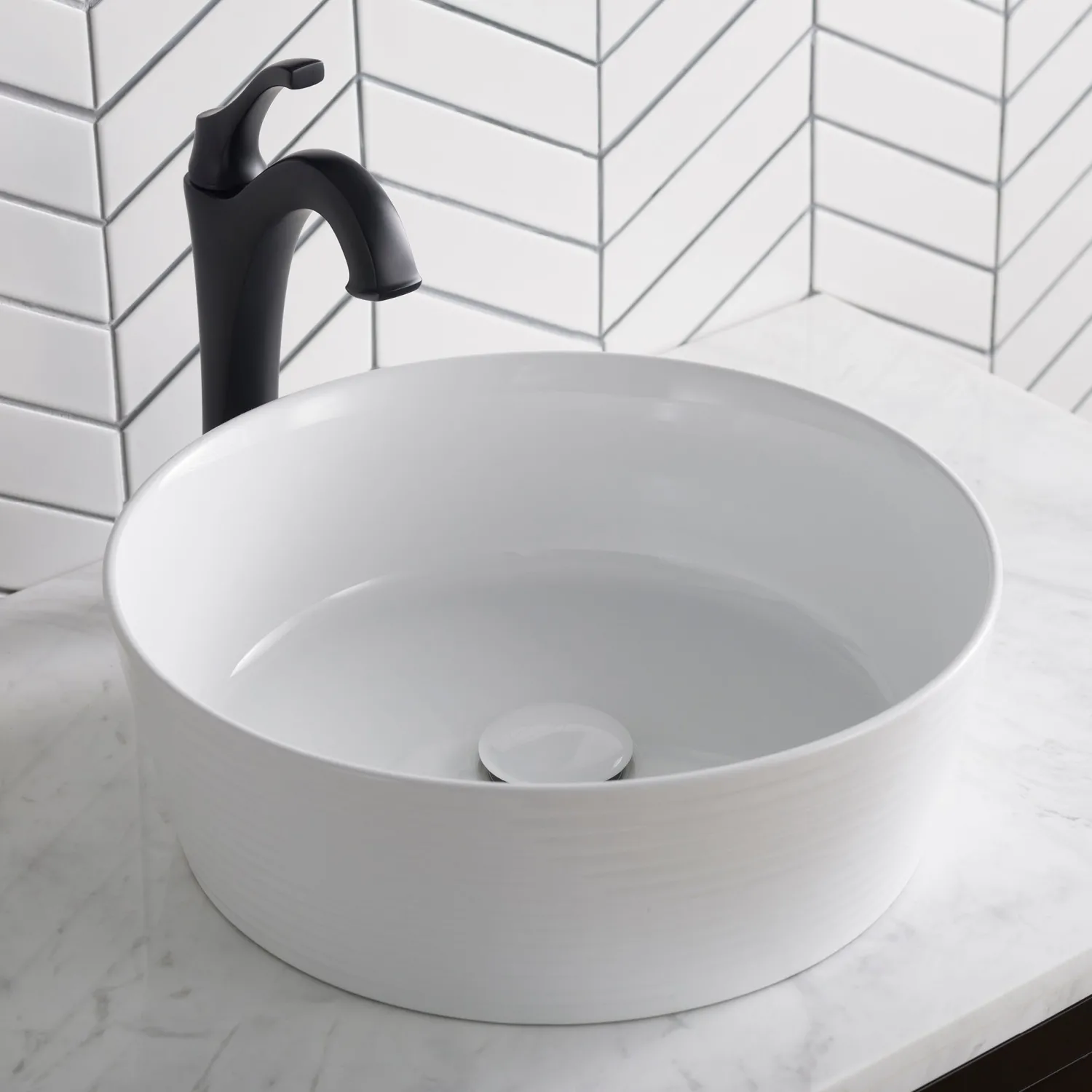 Discount Viva Round White Porcelain Ceramic Vessel Bathroom Sink with Pop-Up Drain, 15 3/4D x 5 3/8H Above Counter / Vessel Sinks