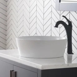 Discount Viva Round White Porcelain Ceramic Vessel Bathroom Sink with Pop-Up Drain, 15 3/4D x 5 3/8H Above Counter / Vessel Sinks