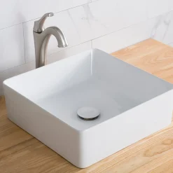 Best Viva Square White Porcelain Ceramic Vessel Bathroom Sink Above Counter / Vessel Sinks