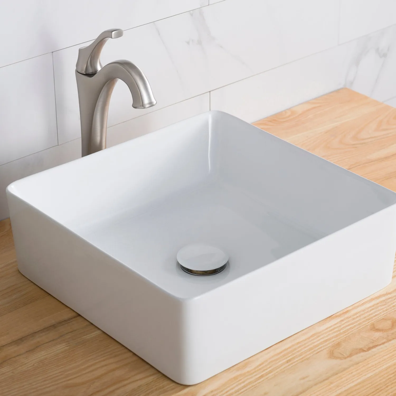 Best Viva Square White Porcelain Ceramic Vessel Bathroom Sink Above Counter / Vessel Sinks