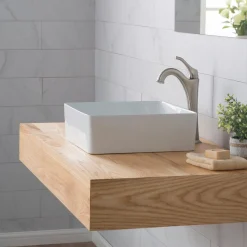 Best Viva Square White Porcelain Ceramic Vessel Bathroom Sink Above Counter / Vessel Sinks