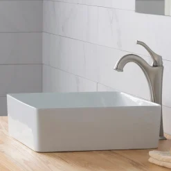 Best Viva Square White Porcelain Ceramic Vessel Bathroom Sink Above Counter / Vessel Sinks