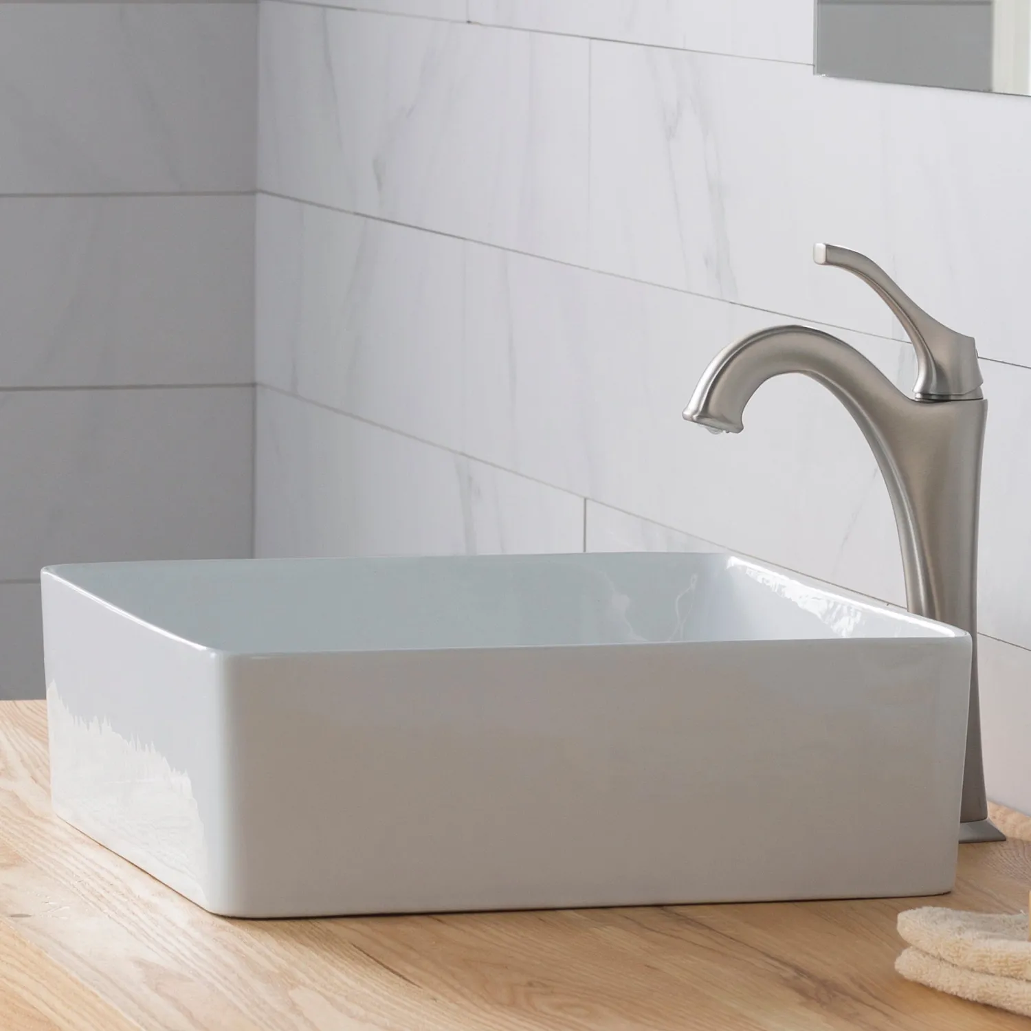 Best Viva Square White Porcelain Ceramic Vessel Bathroom Sink Above Counter / Vessel Sinks