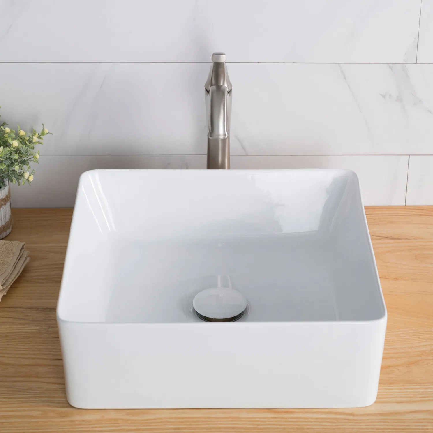 Best Viva Square White Porcelain Ceramic Vessel Bathroom Sink Above Counter / Vessel Sinks