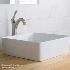 Outlet Viva Square White Porcelain Ceramic Vessel Bathroom Sink with Pop-Up Drain, 15 5/8L x 15 5/8W x 5 1/8H Above Counter / Vessel Sinks