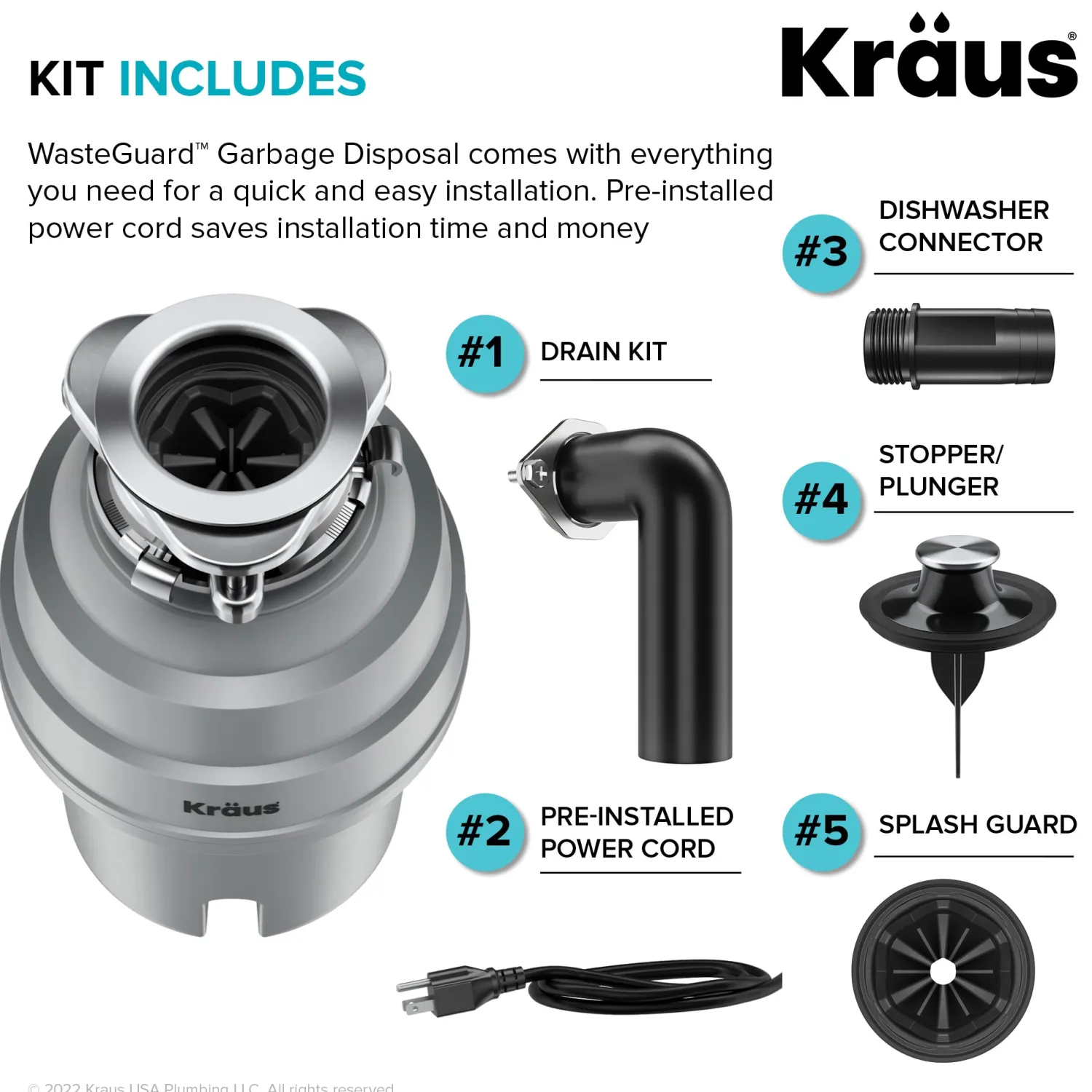Outlet WasteGuard High-Speed 1 HP Continuous Feed Ultra-Quie Garbage Disposal with Power Cord - Flange Included Garbage Disposals & Parts