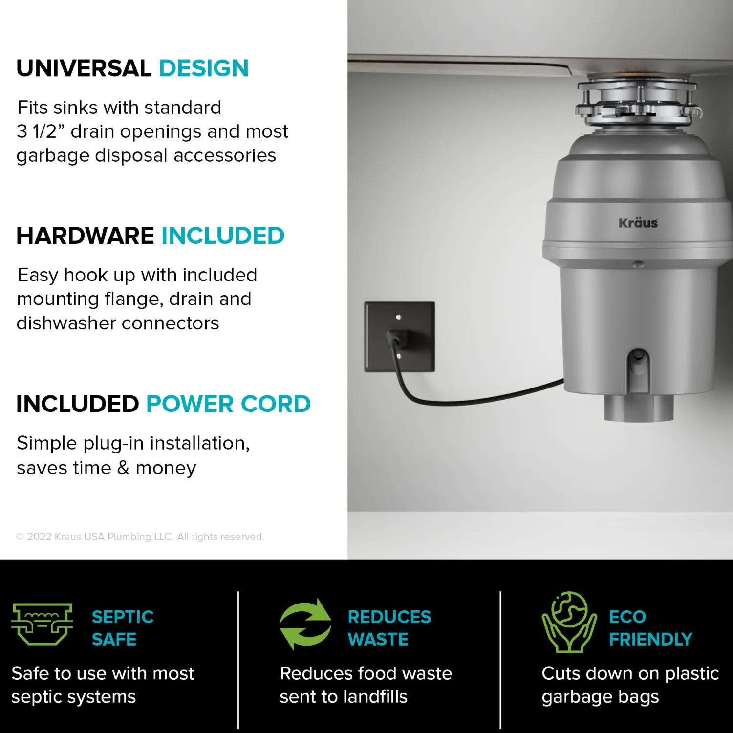 Outlet WasteGuard High-Speed 1 HP Continuous Feed Ultra-Quie Garbage Disposal with Power Cord - Flange Included Garbage Disposals & Parts