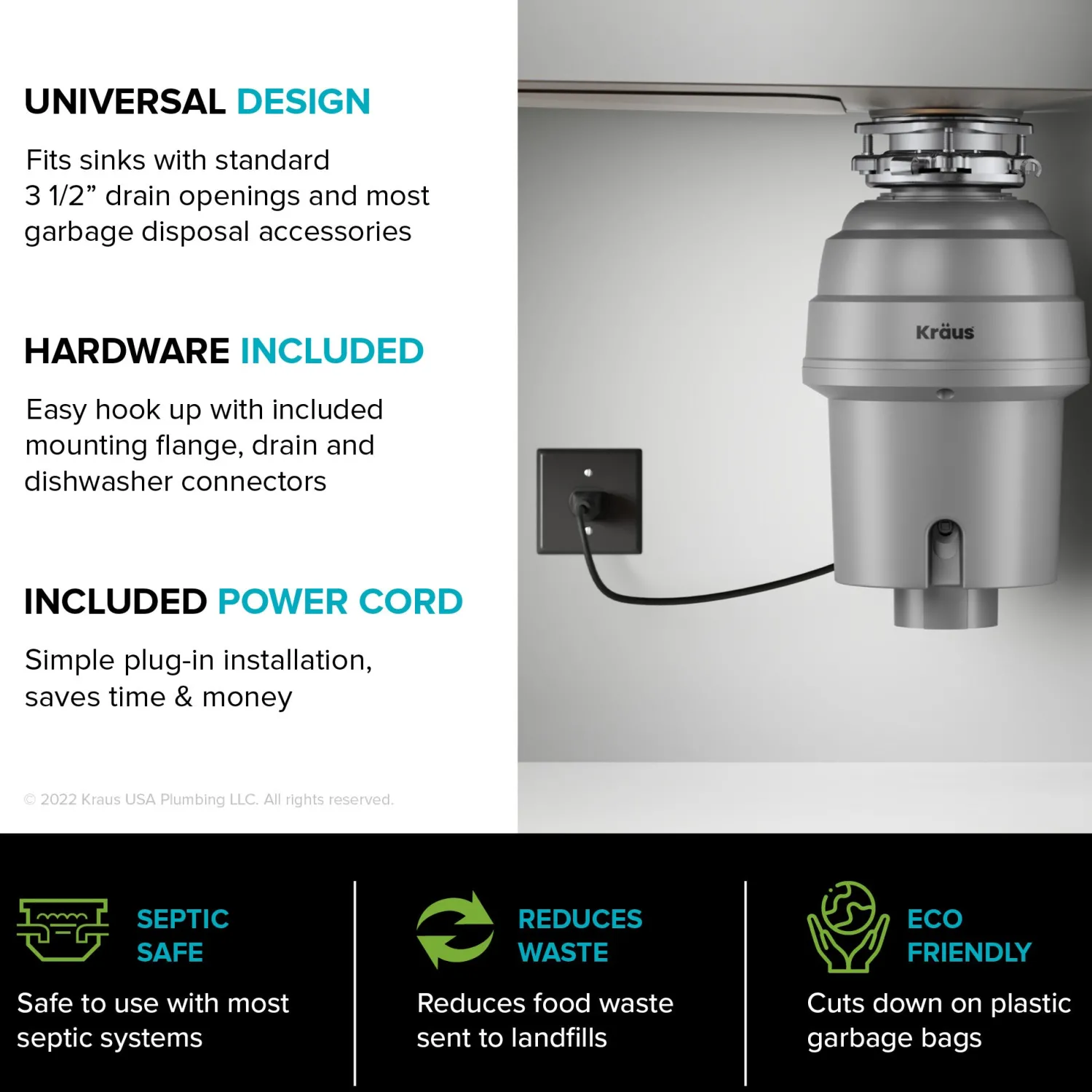 Online WasteGuard High-Speed 3/4 HP Continuous Feed Ultra-Quiet Garbage Disposal with Power Cord - Flange Included Garbage Disposals & Parts