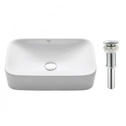 Best White Rectangular Ceramic Bathroom Sink with Pop Up Drain Above Counter / Vessel Sinks