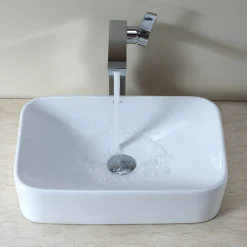 Best White Rectangular Ceramic Bathroom Sink with Pop Up Drain Above Counter / Vessel Sinks
